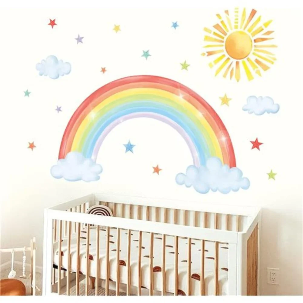 large rainbow wall decals sun cloud star stickers baby nursery kids room decor